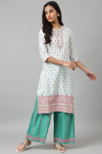 Green Rayon Printed Parallel Pants - wforwoman