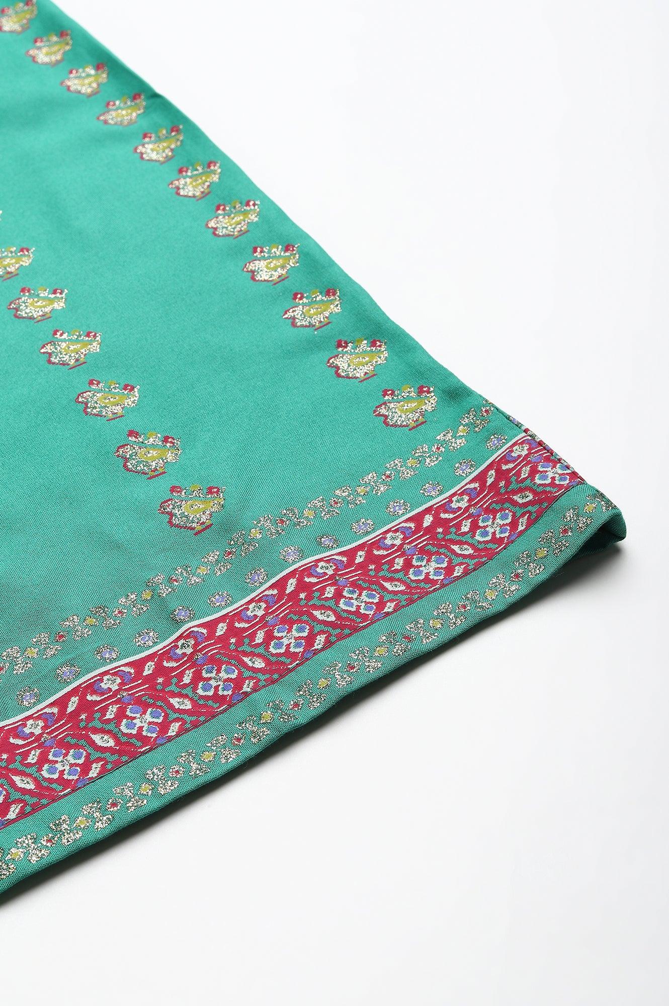 Green Rayon Printed Parallel Pants - wforwoman