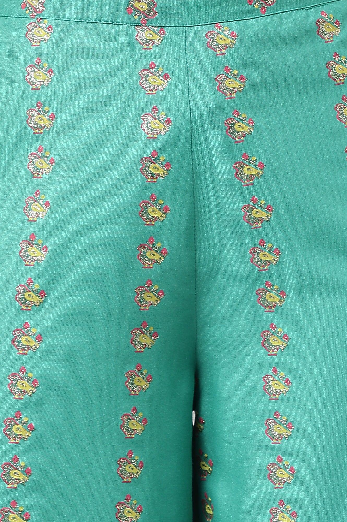 Green Rayon Printed Parallel Pants - wforwoman