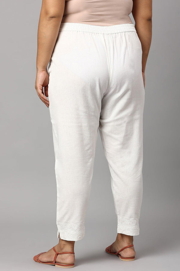 Plus Size Ecru Cotton Blend Slim Pants