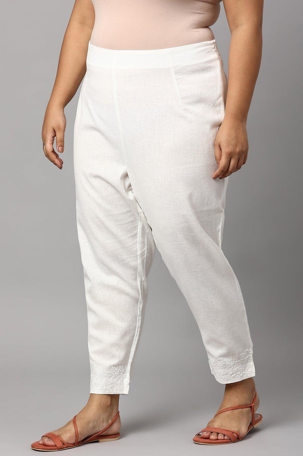 Plus Size Ecru Cotton Blend Slim Pants