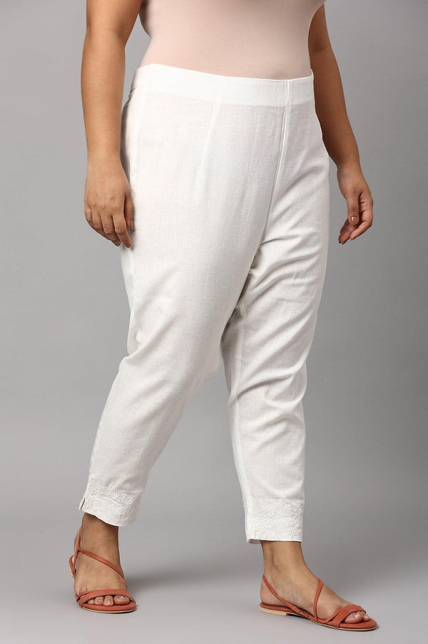Plus Size Ecru Cotton Blend Slim Pants