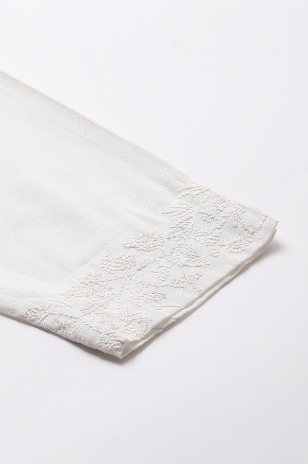 Plus Size Ecru Cotton Blend Slim Pants