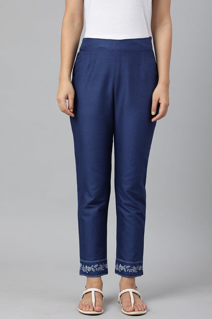 Indigo Blue Cotton Blend Slim Pants - wforwoman