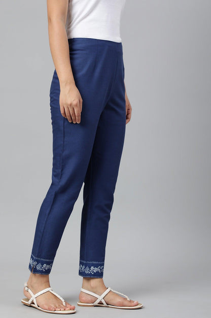 Indigo Blue Cotton Blend Slim Pants - wforwoman