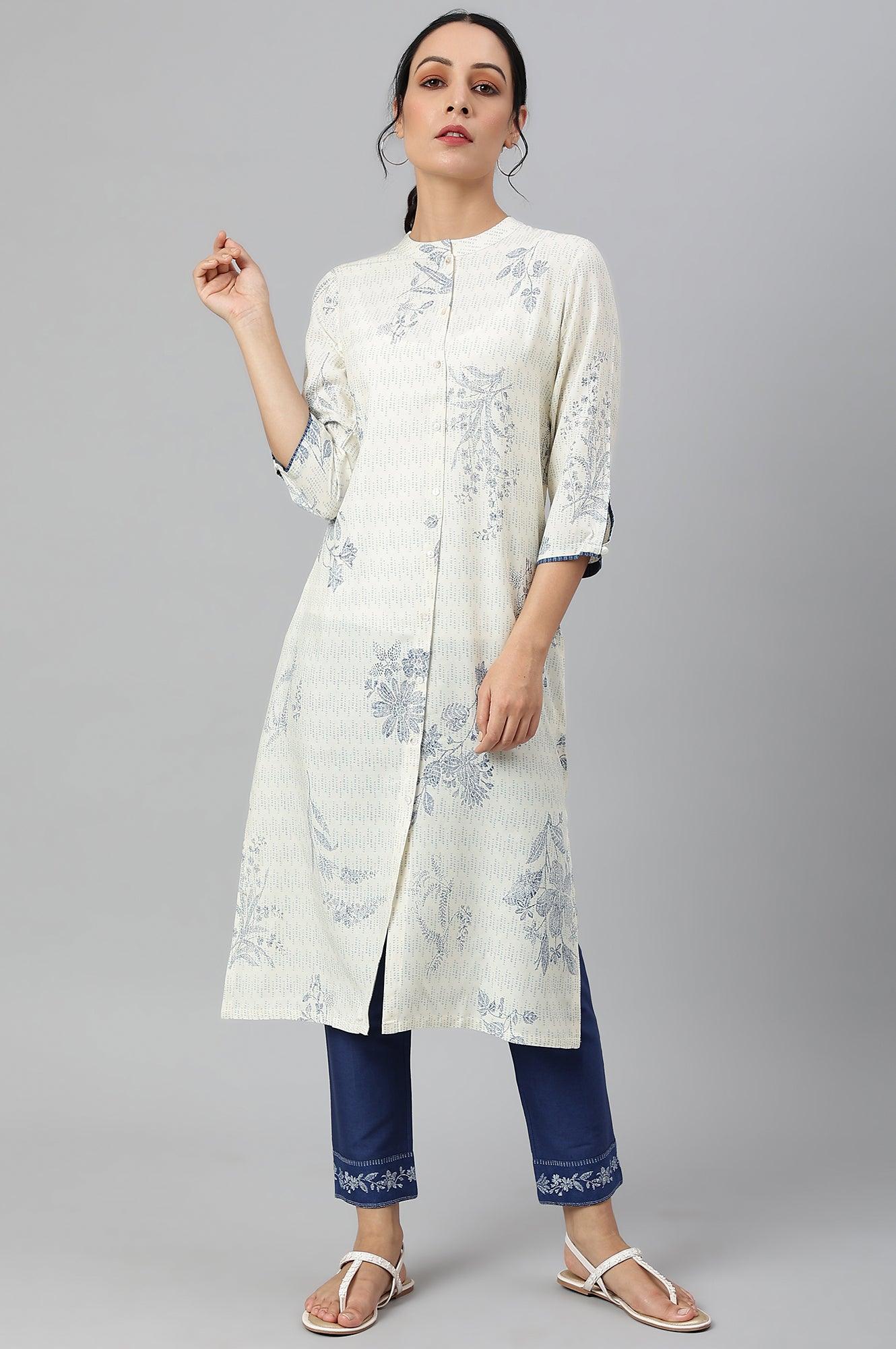 Indigo Blue Cotton Blend Slim Pants - wforwoman