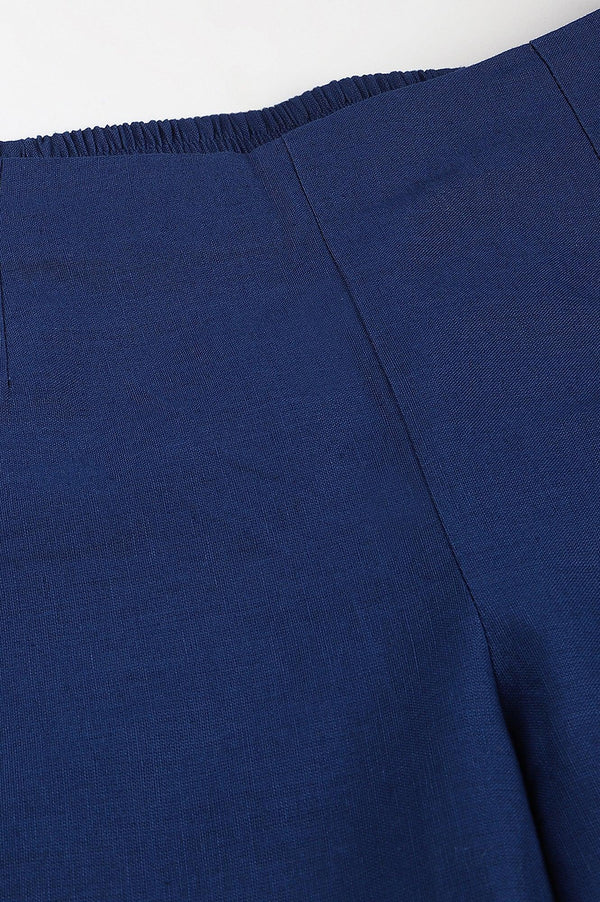 Indigo Blue Cotton Blend Slim Pants