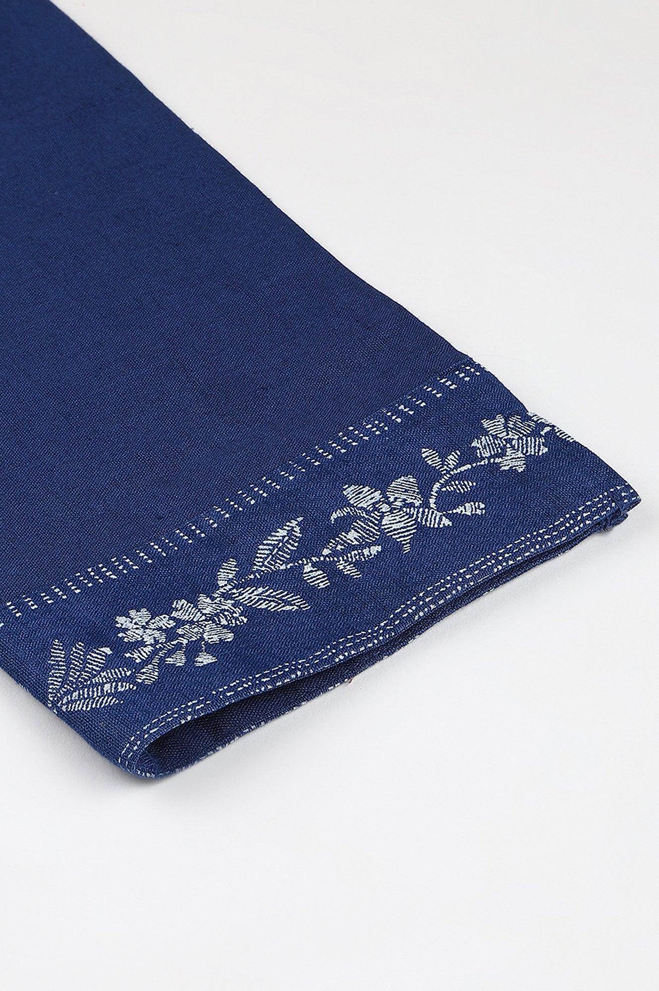 Indigo Blue Cotton Blend Slim Pants - wforwoman