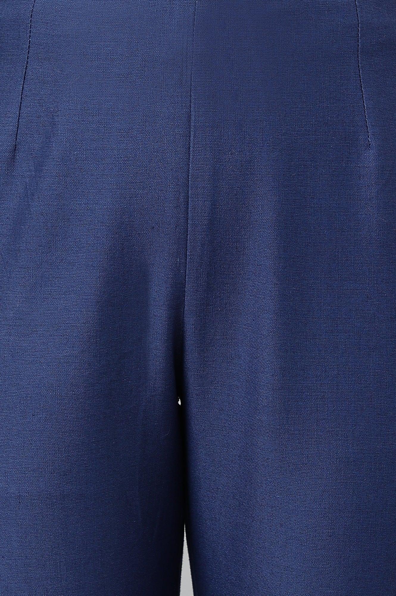 Indigo Blue Cotton Blend Slim Pants - wforwoman