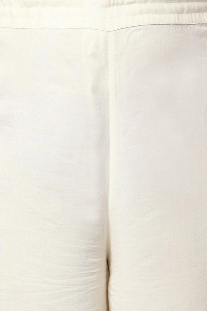 Plus Size Ecru Embroidered Rayon Parallel Pants With Pleats. - wforwoman