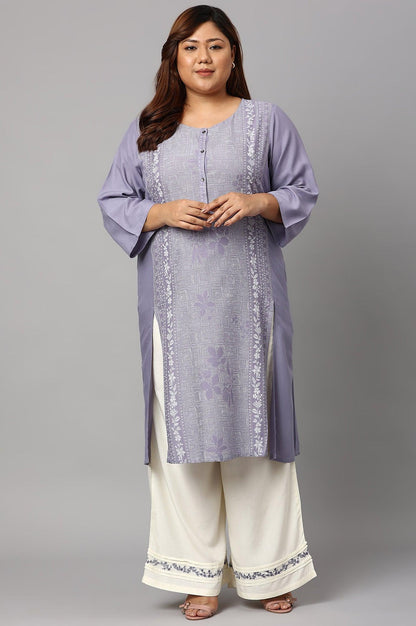 Plus Size Ecru Embroidered Rayon Parallel Pants With Pleats. - wforwoman