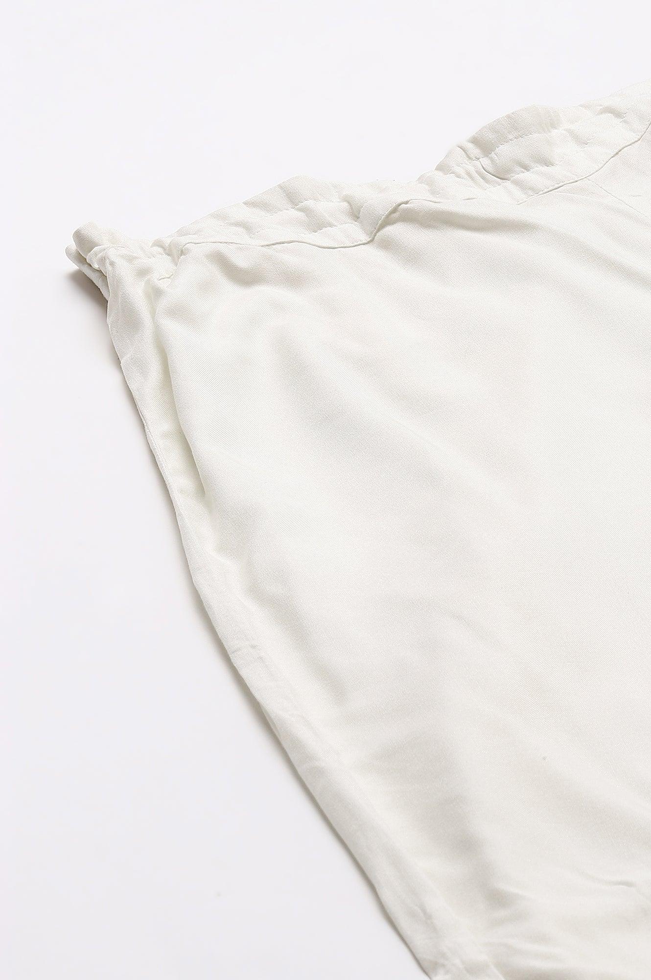 Plus Size Ecru Embroidered Rayon Parallel Pants With Pleats. - wforwoman