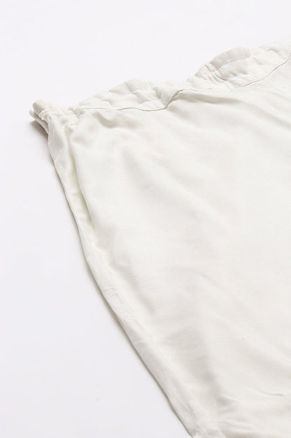 Plus Size Ecru Embroidered Rayon Parallel Pants With Pleats. - wforwoman