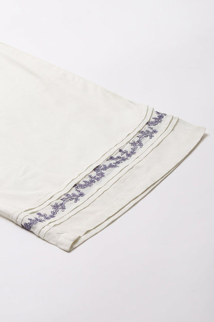 Plus Size Ecru Embroidered Rayon Parallel Pants With Pleats. - wforwoman