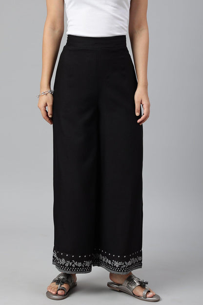 Plus Size Black Rayon Straight Parallel Pants - wforwoman