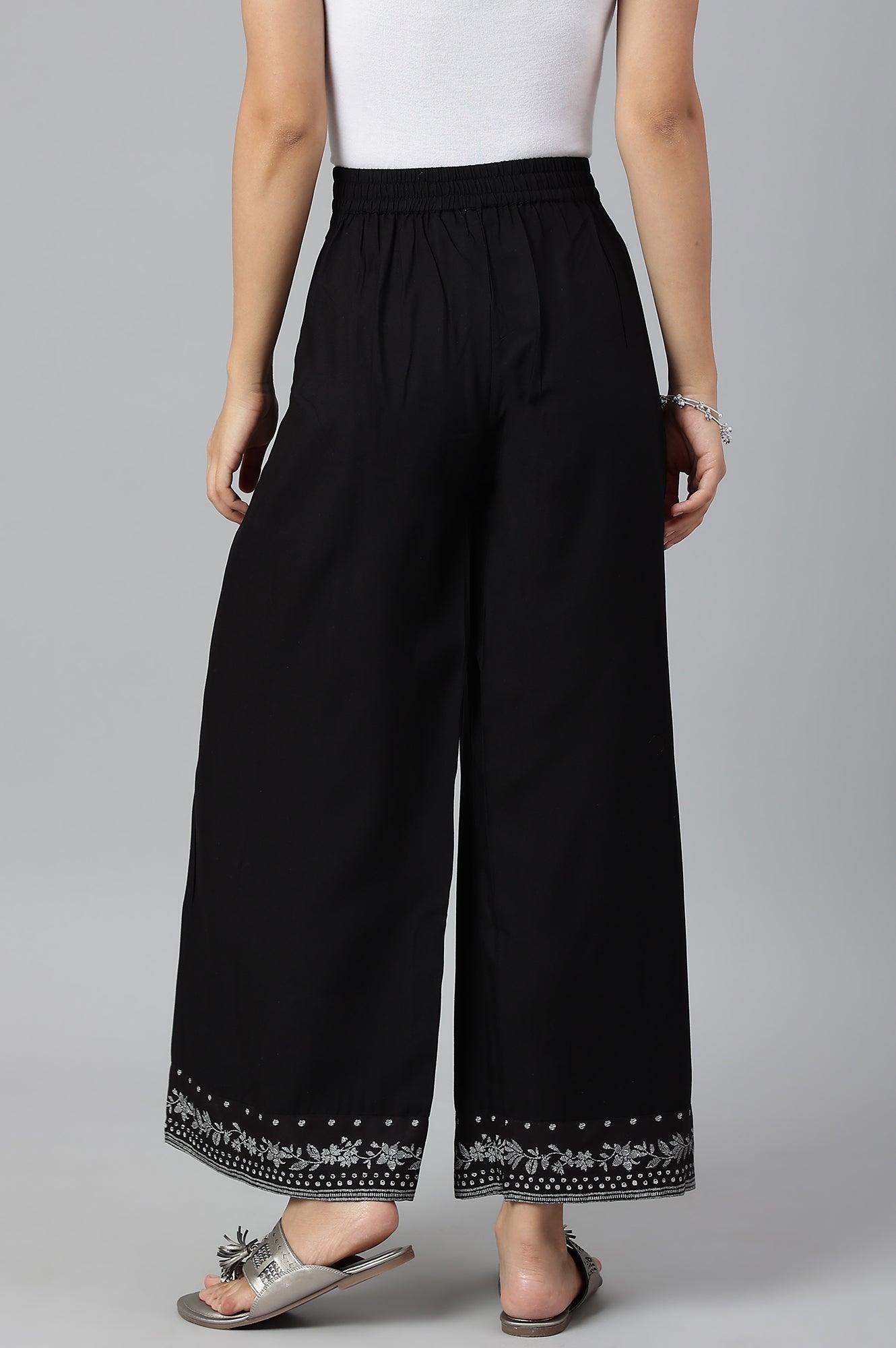 Plus Size Black Rayon Straight Parallel Pants - wforwoman
