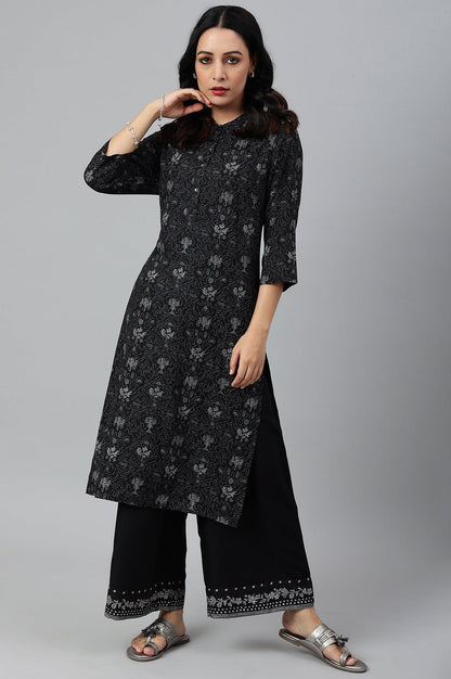 Plus Size Black Rayon Straight Parallel Pants - wforwoman