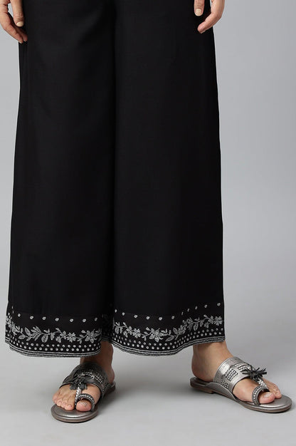 Plus Size Black Rayon Straight Parallel Pants - wforwoman