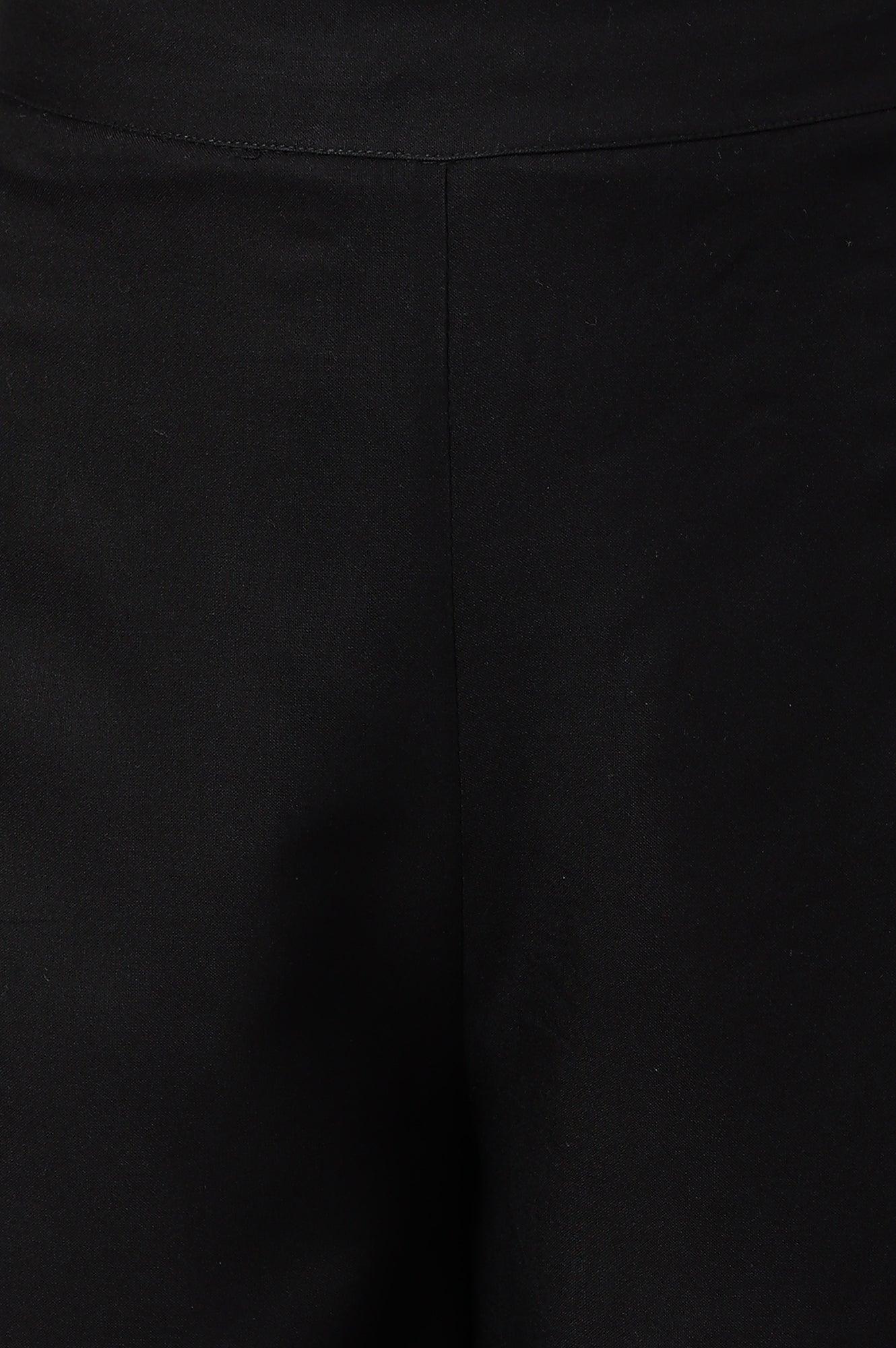 Plus Size Black Rayon Straight Parallel Pants - wforwoman