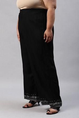 Plus Size Black Rayon Straight Parallel Pants - wforwoman