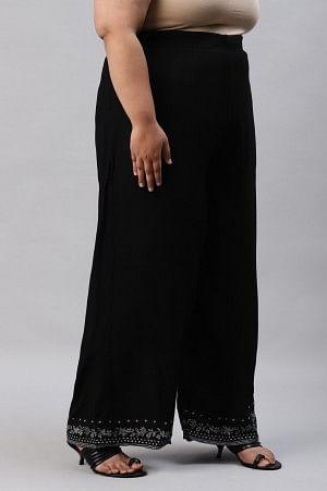 Plus Size Black Rayon Straight Parallel Pants - wforwoman