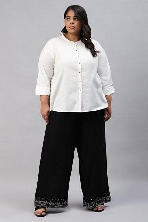 Plus Size Black Rayon Straight Parallel Pants - wforwoman