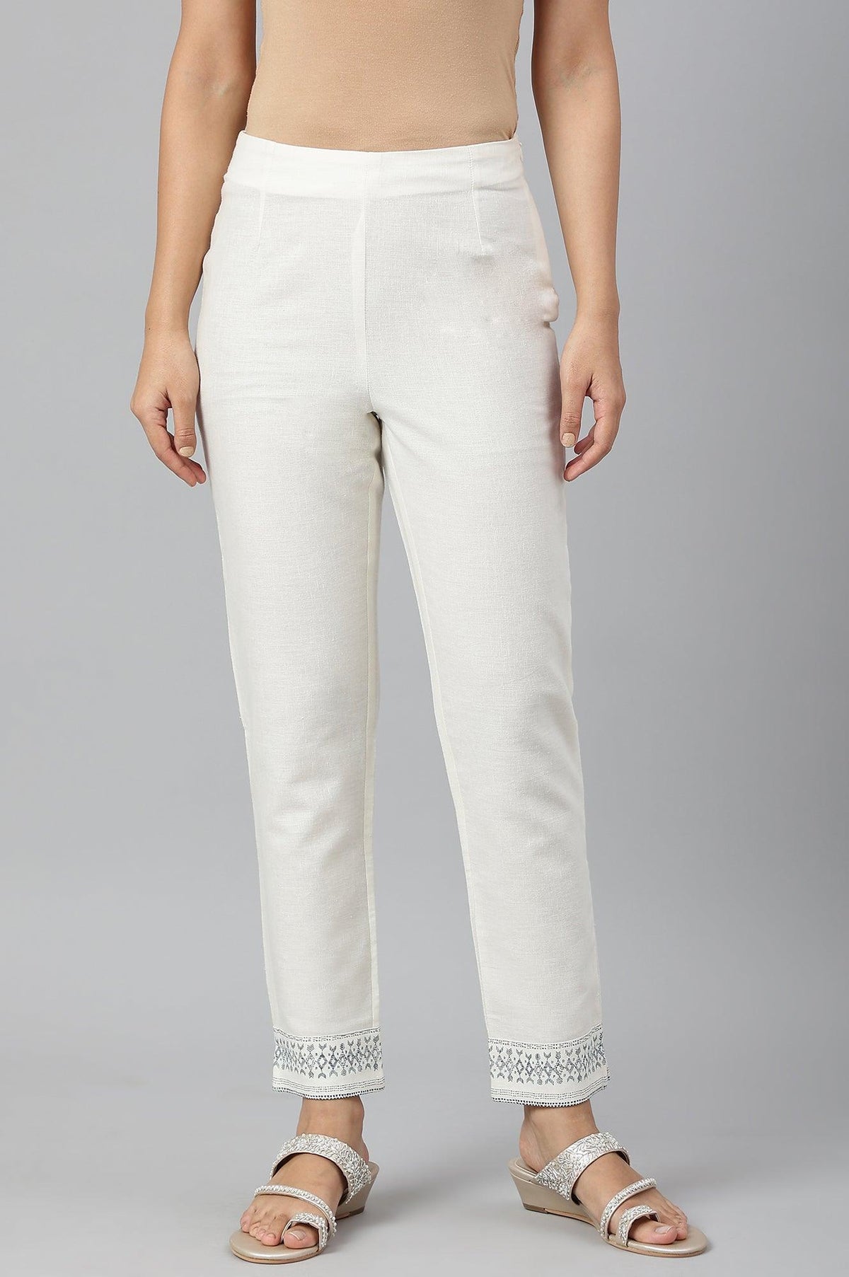 Lily White Cotton Blend Slim Pants - XL