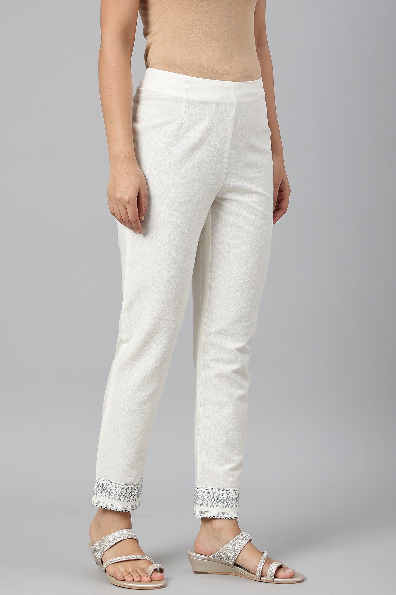 Lily White Cotton Blend Slim Pants - wforwoman
