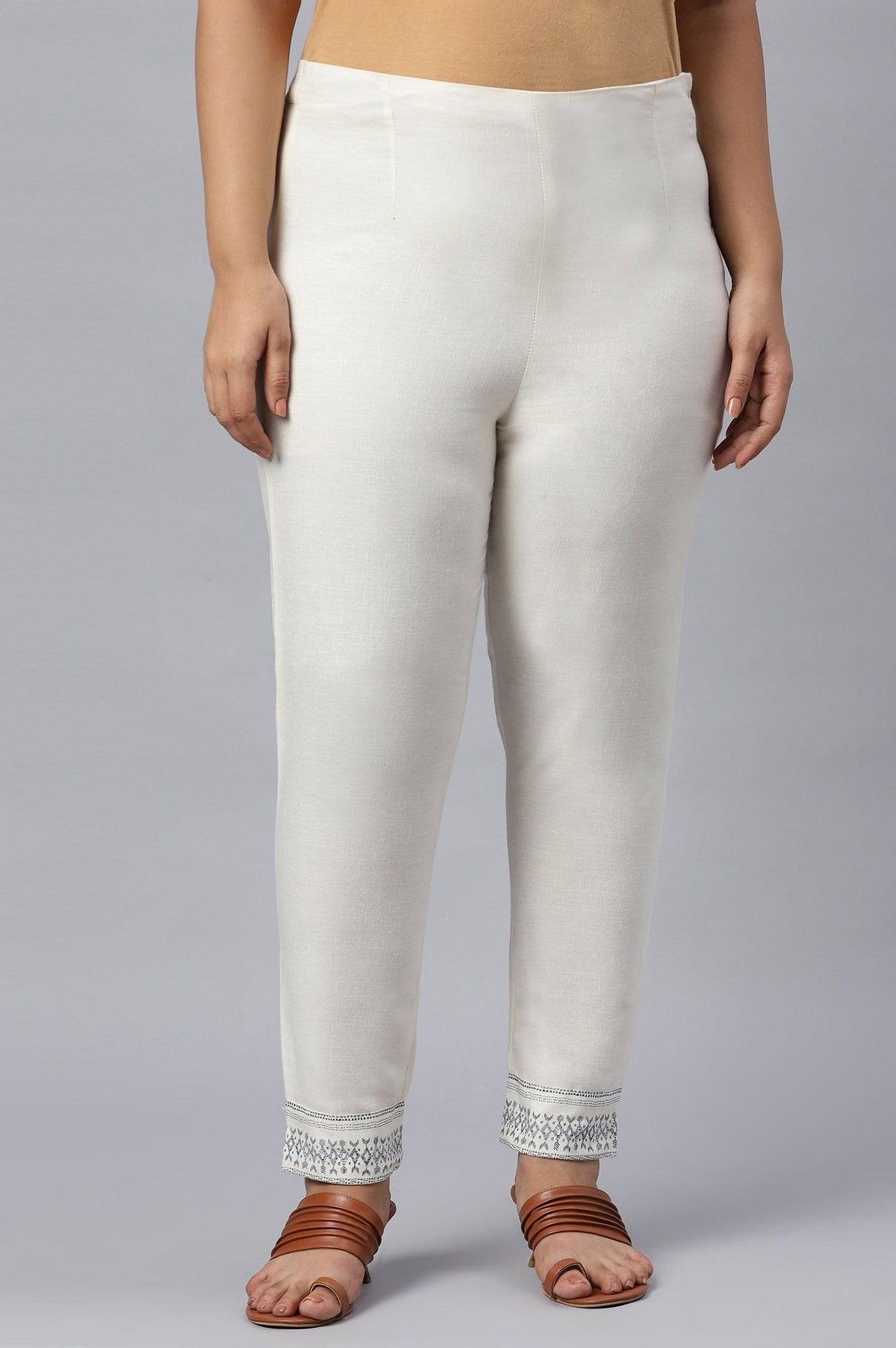 Plus Size Lily White Cotton Blend Slim Pants - 20