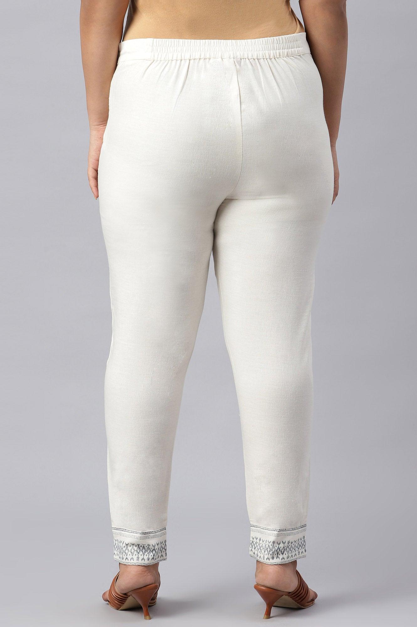 Plus Size Lily White Cotton Blend Slim Pants - wforwoman