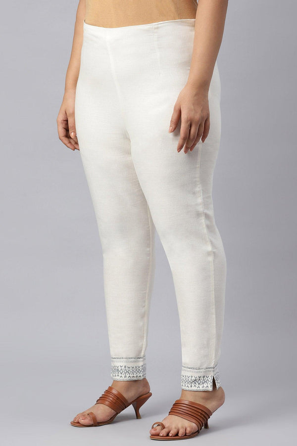Plus Size Lily White Cotton Blend Slim Pants