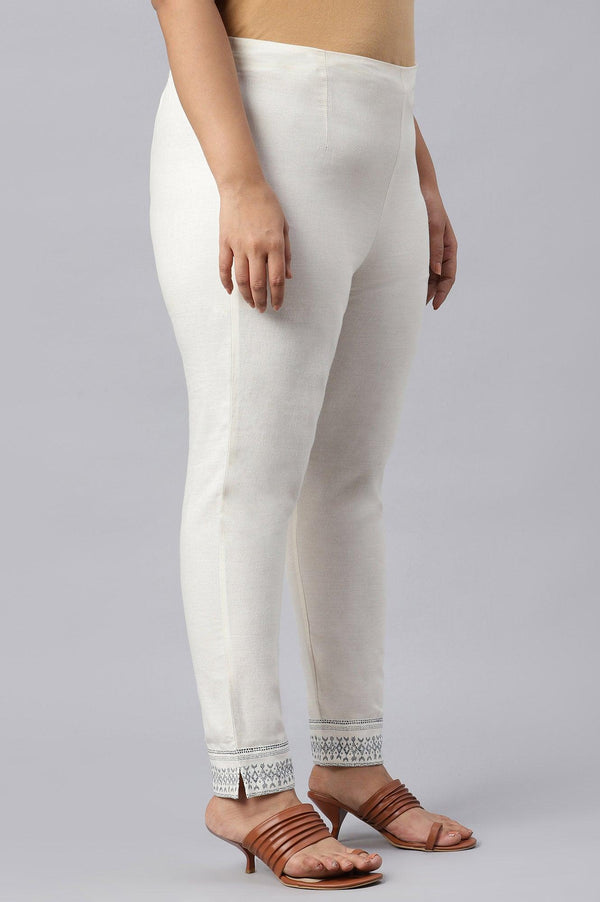 Plus Size Lily White Cotton Blend Slim Pants