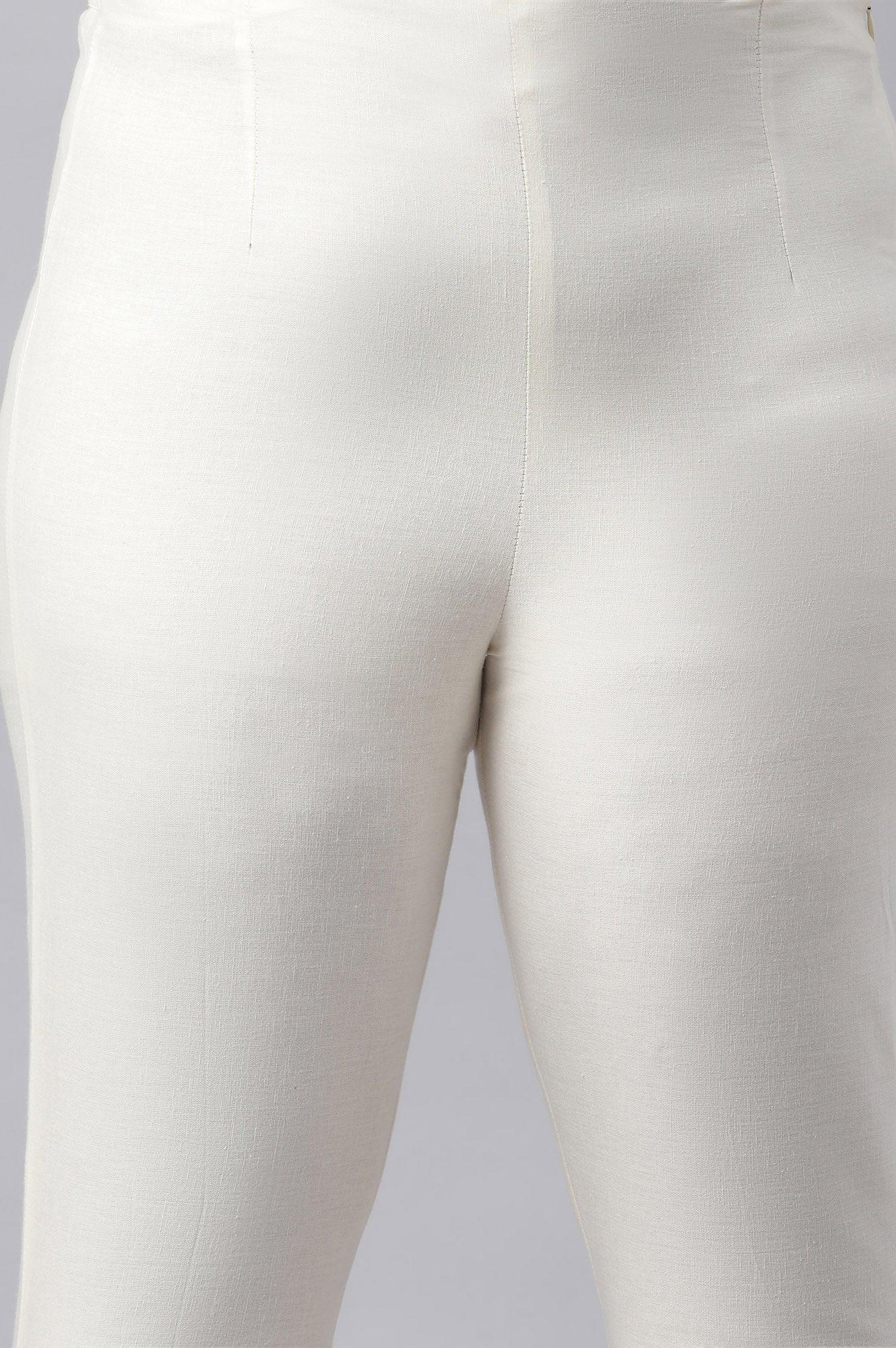 Plus Size Lily White Cotton Blend Slim Pants - wforwoman
