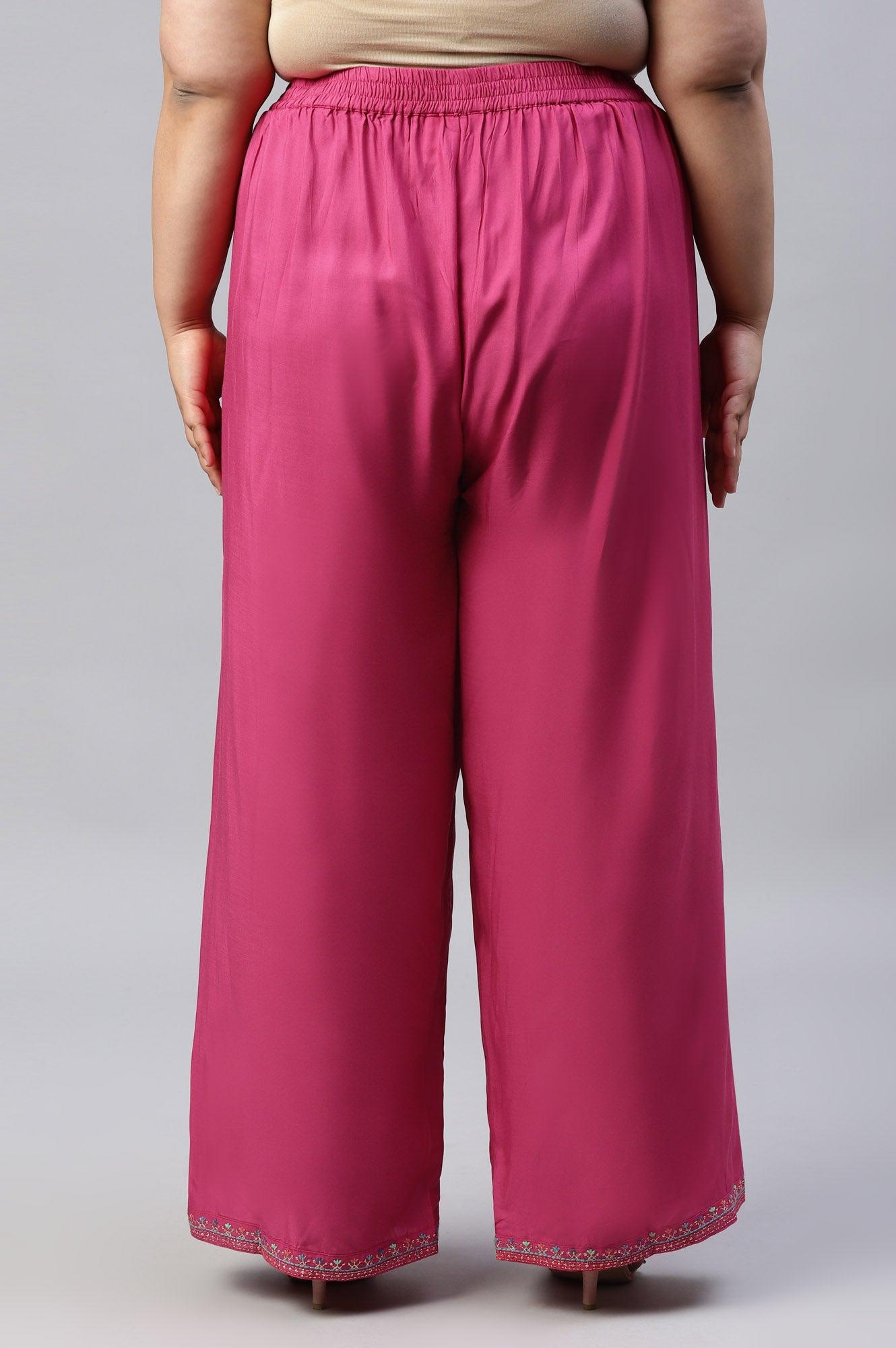 Dark Pink Festive Plus Size Parallel Pants - wforwoman