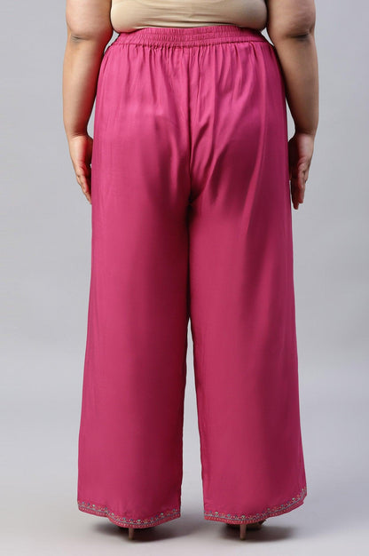 Dark Pink Festive Plus Size Parallel Pants - wforwoman