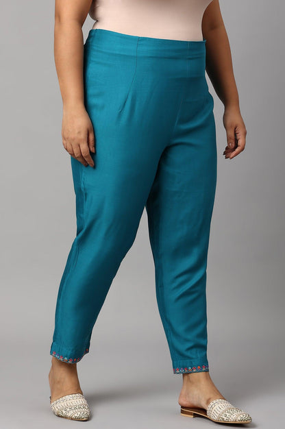 Teal Embroidered Plus Size Slim Pants - wforwoman