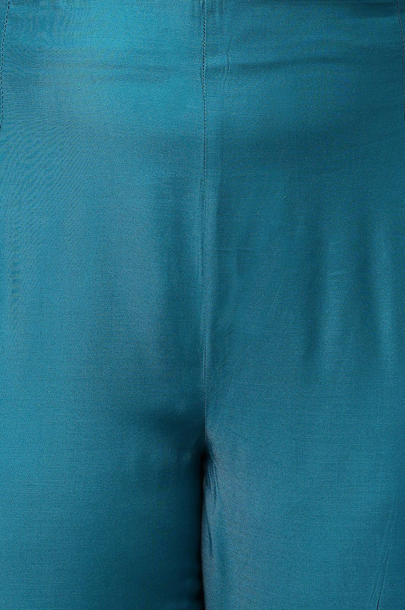 Teal Embroidered Plus Size Slim Pants - wforwoman