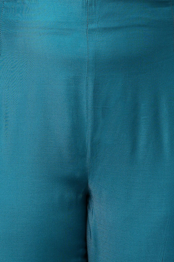 Teal Embroidered Plus Size Slim Pants