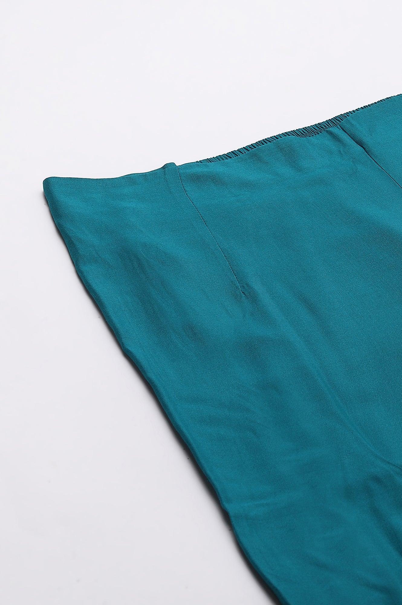 Teal Embroidered Plus Size Slim Pants - wforwoman