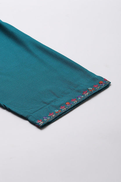 Teal Embroidered Plus Size Slim Pants - wforwoman
