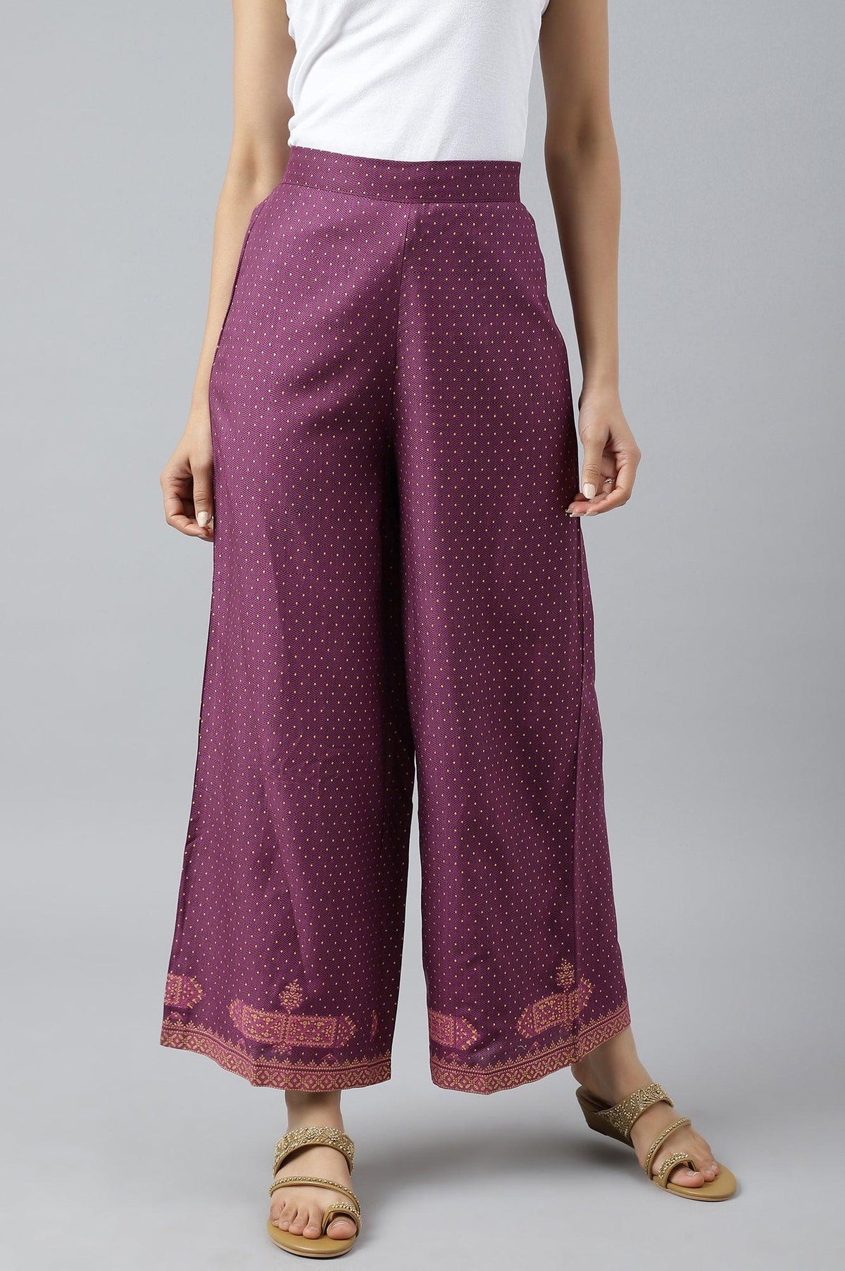 Orchid Purple Rayon Printed Parallel Pants - XS