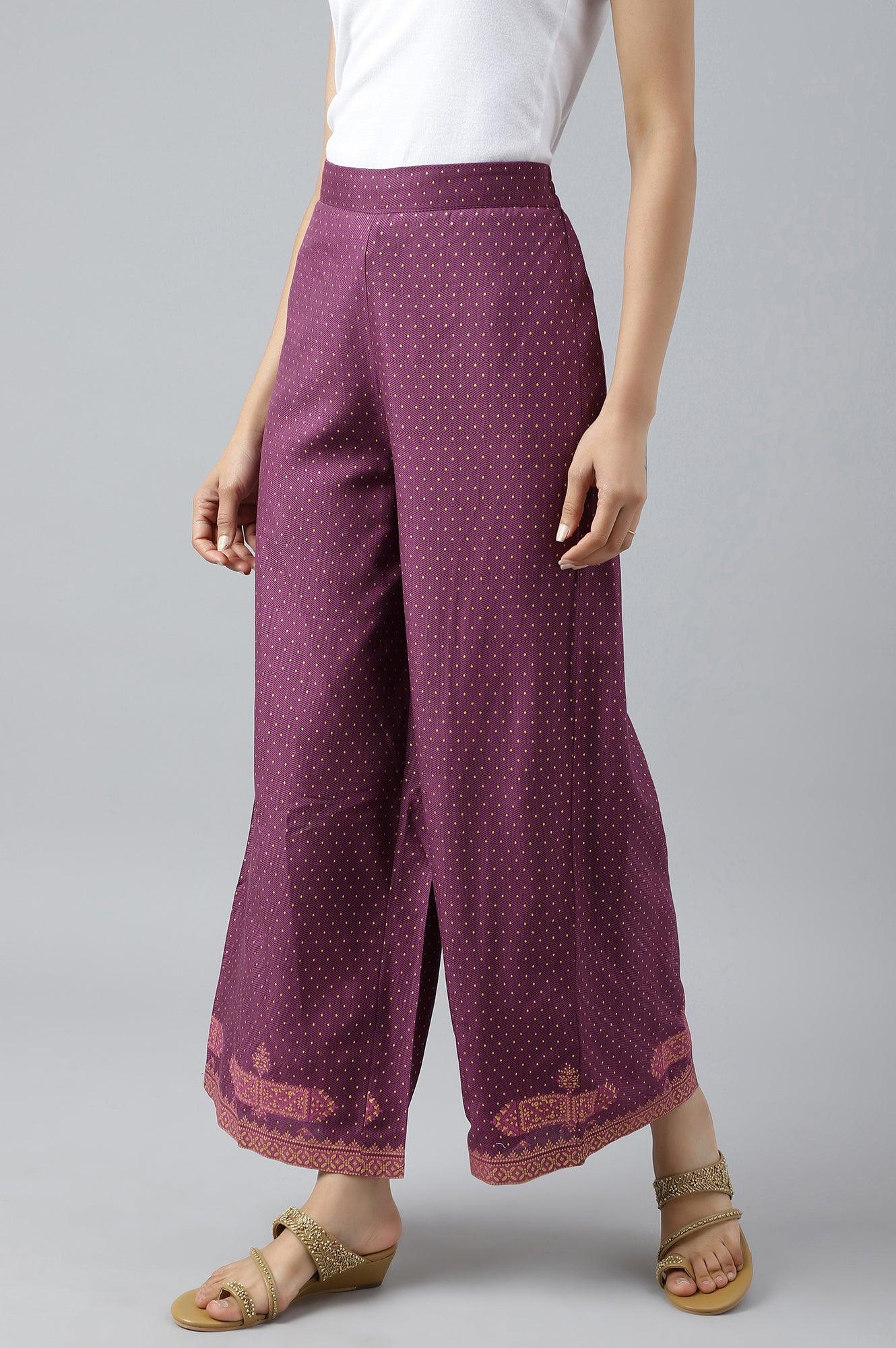 Orchid Purple Rayon Printed Parallel Pants - wforwoman