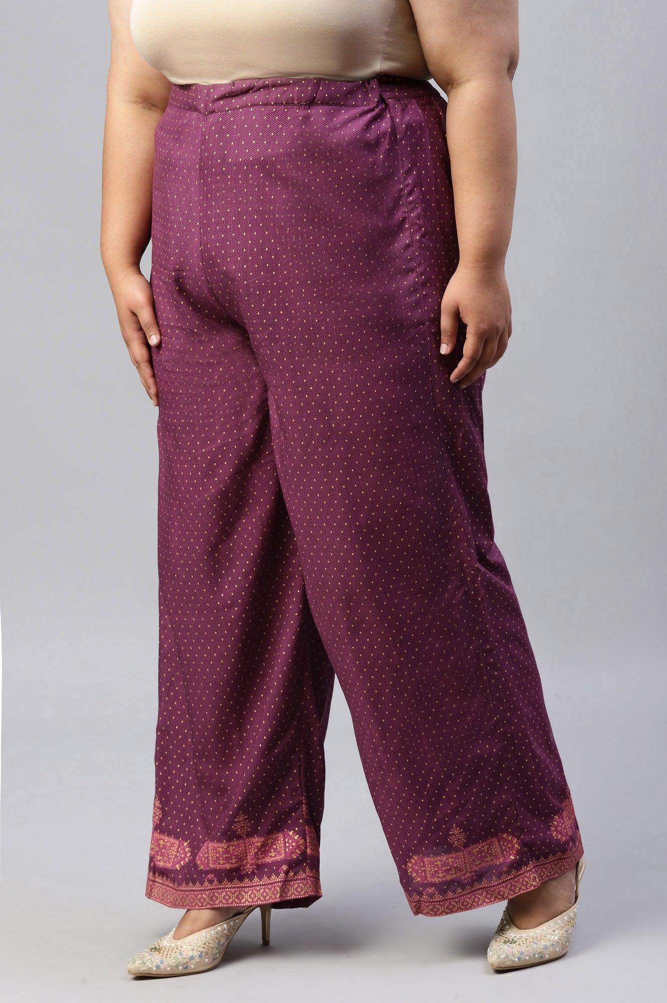 Plus Size Orchid Purple Rayon Printed Parallel Pants - wforwoman
