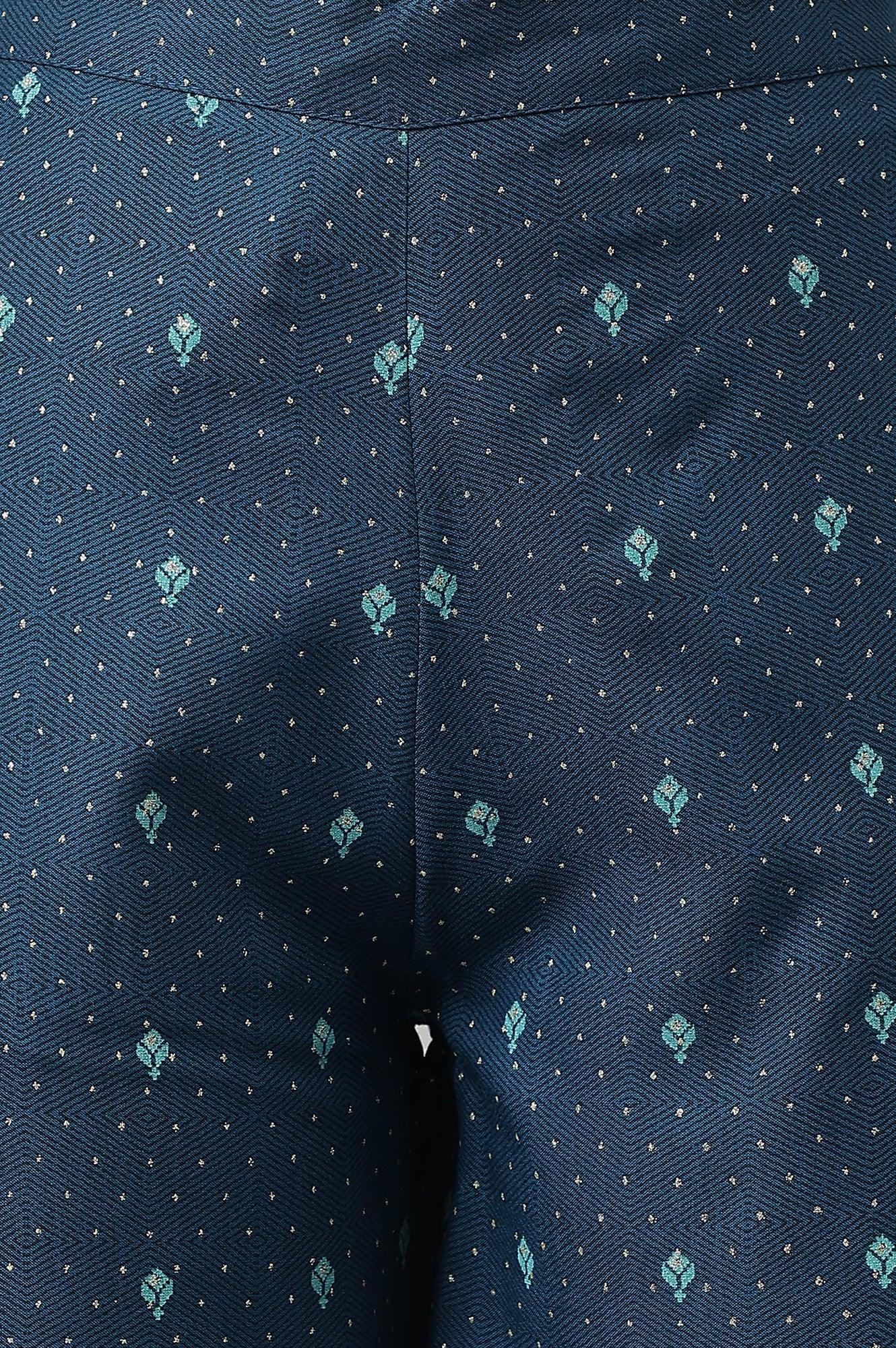 Dark Blue Rayon Printed Parallel Pants - wforwoman