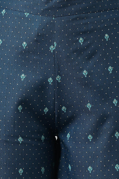Dark Blue Rayon Printed Parallel Pants - wforwoman