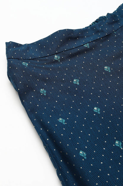 Dark Blue Rayon Printed Parallel Pants - wforwoman