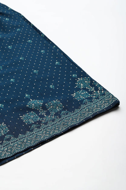 Dark Blue Rayon Printed Parallel Pants - wforwoman