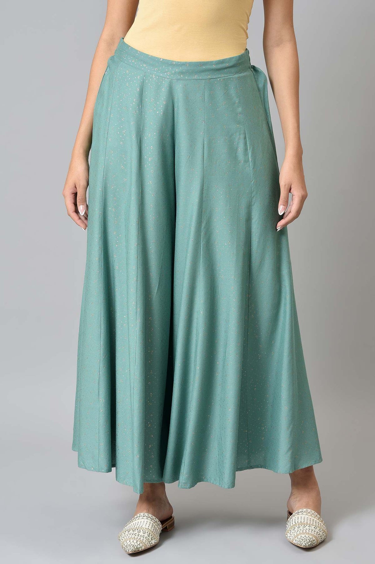 Aqua Blue Printed Straight Culottes - M