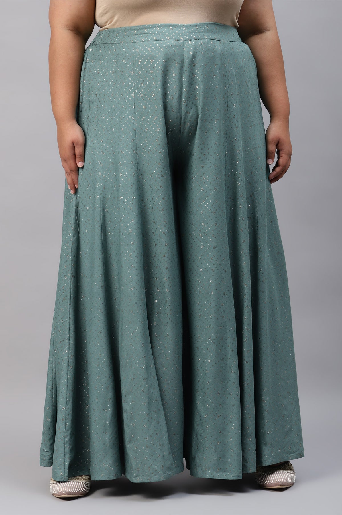 Plus Size Aqua Blue Printed Straight Culottes - 2XL