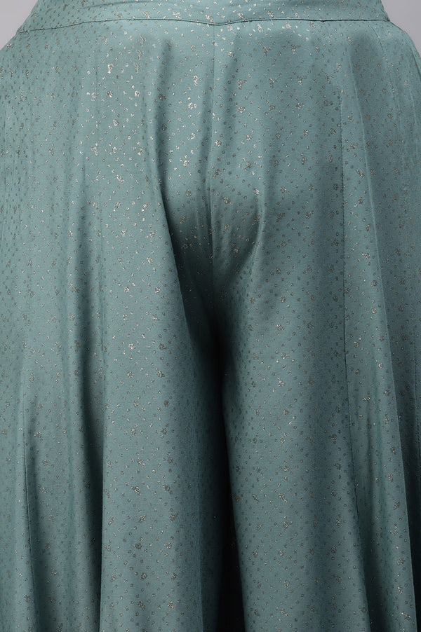 Plus Size Aqua Blue Printed Straight Culottes
